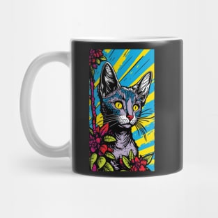 Lykoi Cat Vibrant Tropical Flower Tall Retro Vintage Digital Pop Art Portrait 2 Mug